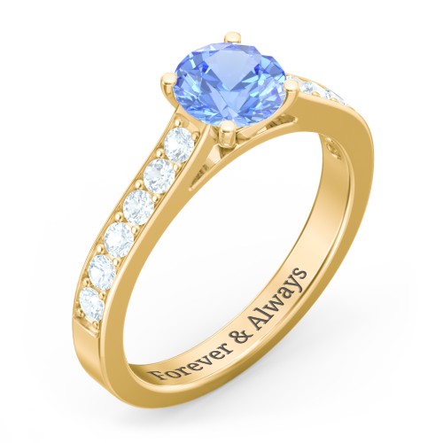 Elegant Duchess Ring with Shoulder Accents – 18K Gold Plated Silver with Fancy Blue Premium Zirconia and Aquamarine