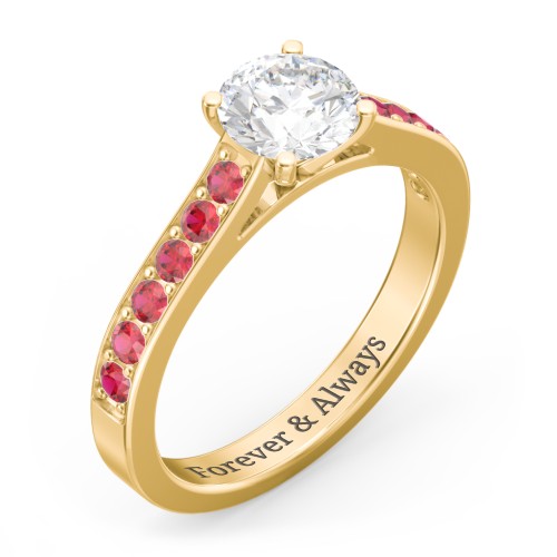 Elegant Duchess Ring with Shoulder Accents – 18K Gold Plated Silver with White Premium Zirconia and Garnet