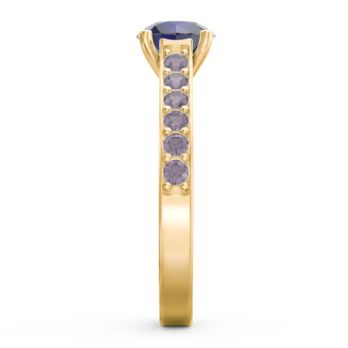 Elegant Duchess Ring with Shoulder Accents – 18K Gold Plated Silver with Blue Sapphire and Alexandrite