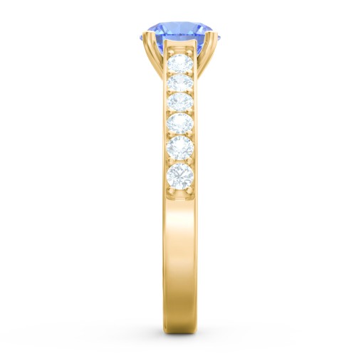 Elegant Duchess Ring with Shoulder Accents – 18K Gold Plated Silver with Fancy Blue Premium Zirconia and Aquamarine