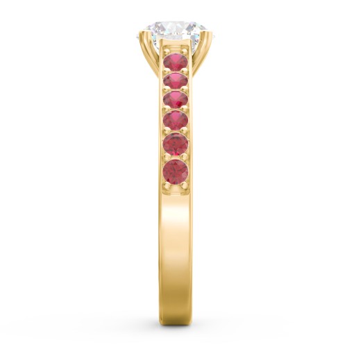 Elegant Duchess Ring with Shoulder Accents – 18K Gold Plated Silver with White Premium Zirconia and Garnet