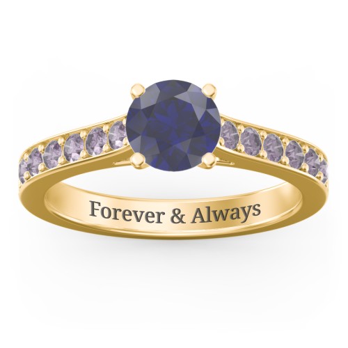 Elegant Duchess Ring with Shoulder Accents – 18K Gold Plated Silver with Blue Sapphire and Alexandrite