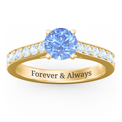Elegant Duchess Ring with Shoulder Accents – 18K Gold Plated Silver with Fancy Blue Premium Zirconia and Blue Topaz