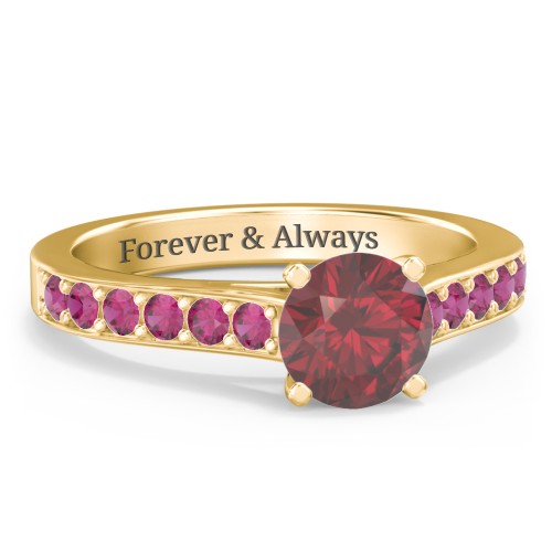 Elegant Duchess Ring with Shoulder Accents – 18K Gold Plated Silver with Ruby
