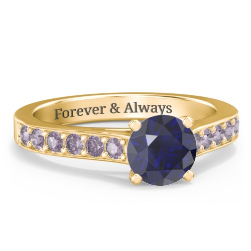 Elegant Duchess Ring with Shoulder Accents – 18K Gold Plated Silver with Blue Sapphire and Alexandrite