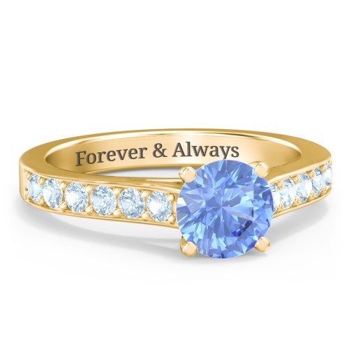 Elegant Duchess Ring with Shoulder Accents – 18K Gold Plated Silver with Fancy Blue Premium Zirconia and Blue Topaz