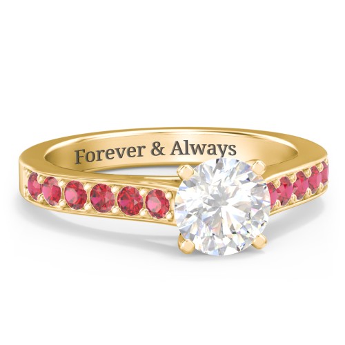 Elegant Duchess Ring with Shoulder Accents – 18K Gold Plated Silver with White Premium Zirconia and Garnet