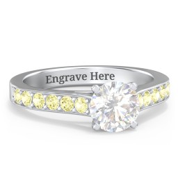 Elegant Duchess Ring with Shoulder Accents in 925 Sterling Silver with Lab Diamond and Citrine