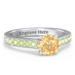 Elegant Duchess Ring with Shoulder Accents in 925 Sterling Silver with Fancy Yellow Premium Zirconia and Peridot