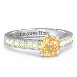 Elegant Duchess Ring with Shoulder Accents in 925 Sterling Silver with Fancy Yellow Premium Zirconia and Peridot