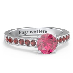 Elegant Duchess Ring with Shoulder Accents in 925 Sterling Silver with Red Premium Zirconia and Garnet