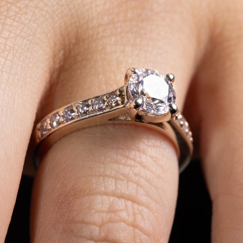 Elegant Duchess Ring with Shoulder Accents – Sterling Silver with Fancy Yellow Premium Zirconia and Peridot