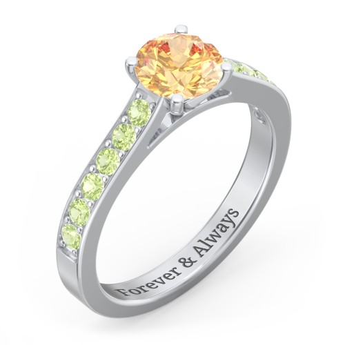 Elegant Duchess Ring with Shoulder Accents – Sterling Silver with Fancy Yellow Premium Zirconia and Peridot