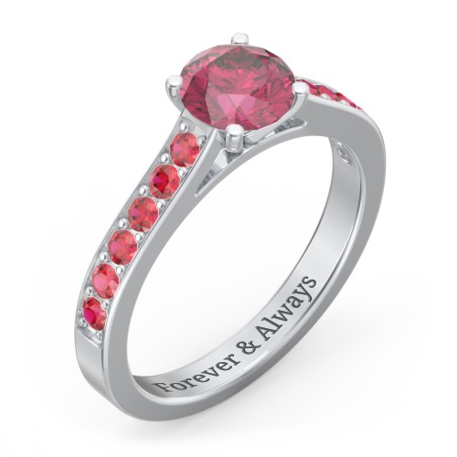 Elegant Duchess Ring with Shoulder Accents – Sterling Silver with Red Premium Zirconia and Garnet