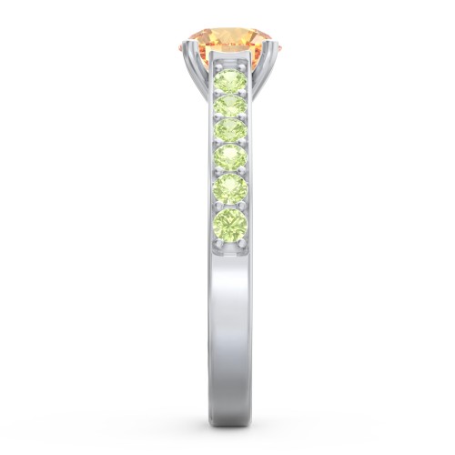 Elegant Duchess Ring with Shoulder Accents – Sterling Silver with Fancy Yellow Premium Zirconia and Peridot