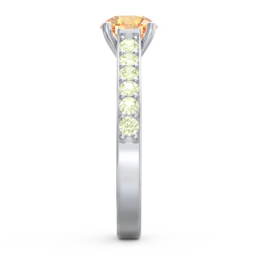 Elegant Duchess Ring with Shoulder Accents – Sterling Silver with Fancy Yellow Premium Zirconia and Peridot