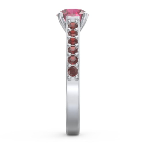 Elegant Duchess Ring with Shoulder Accents – Sterling Silver with Red Premium Zirconia and Garnet