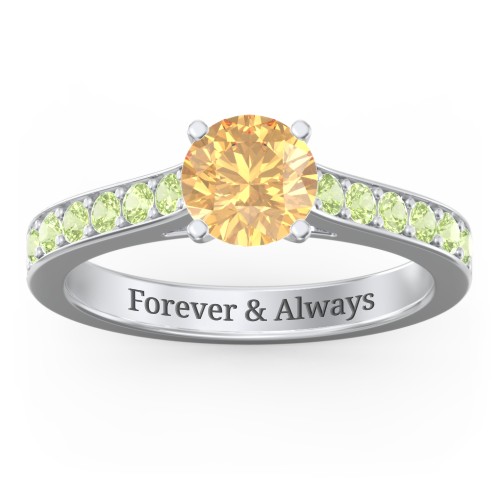 Elegant Duchess Ring with Shoulder Accents – Sterling Silver with Fancy Yellow Premium Zirconia and Peridot