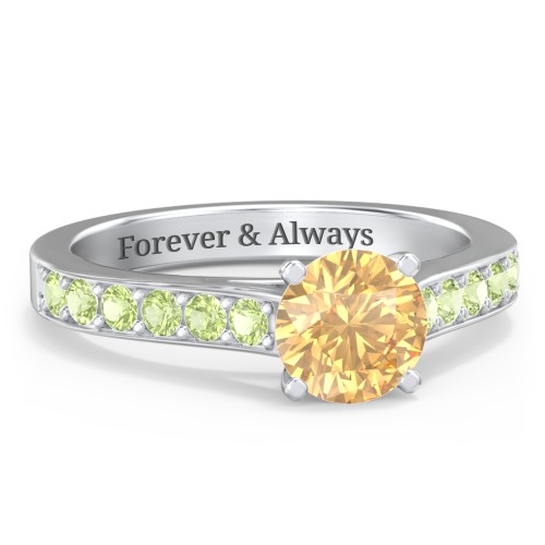 Elegant Duchess Ring with Shoulder Accents – Sterling Silver with Fancy Yellow Premium Zirconia and Peridot