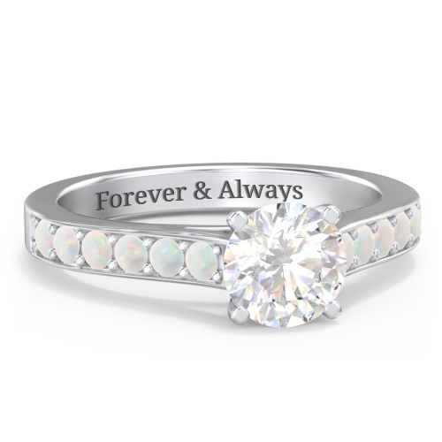 Elegant Duchess Ring with Shoulder Accents – Sterling Silver with White Premium Zirconia and Opal
