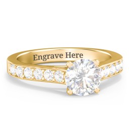 Elegant Duchess Ring with Shoulder Accents in 10K Solid Yellow Gold with White Premium Zirconia and Cubic Zirconia
