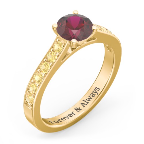 Elegant Duchess Ring with Shoulder Accents – 10K Yellow Gold with Ruby and Citrine