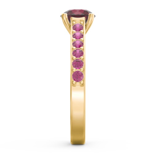 Elegant Duchess Ring with Shoulder Accents – 10K Yellow Gold with Ruby