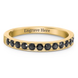 Classic Half Eternity Ring in 10K Solid Yellow Gold with Black Premium Zirconia