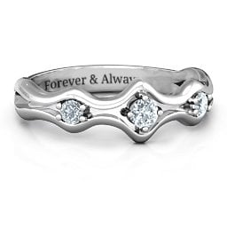 Wavy Trio Ring in 925 Sterling Silver with Cubic Zirconia