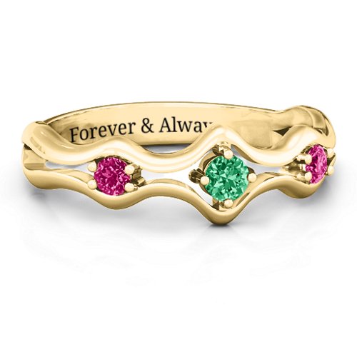 Wavy Trio Ring – 10K Yellow Gold with Emerald and Ruby