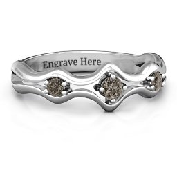 Wavy Trio Ring in 925 Sterling Silver with Smokey Quartz