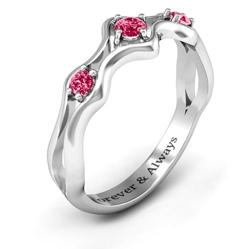 Wavy Trio Ring – Sterling Silver with Ruby