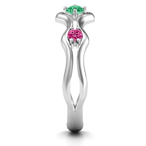 Wavy Trio Ring – Sterling Silver with Emerald and Ruby