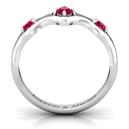 Wavy Trio Ring – Sterling Silver with Ruby