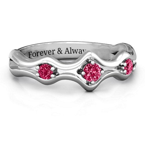 Wavy Trio Ring – Sterling Silver with Ruby