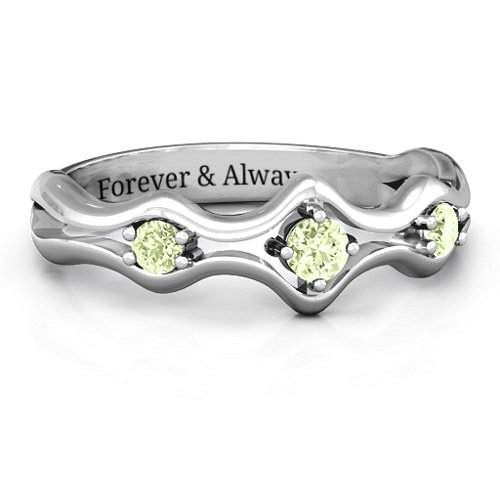 Wavy Trio Ring – Sterling Silver with Peridot