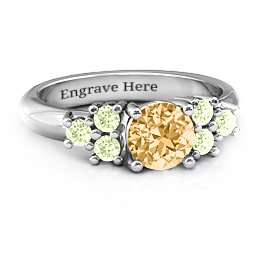 Flourish Engagement Ring in 925 Sterling Silver with Fancy Yellow Premium Zirconia and Peridot