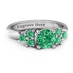 Flourish Engagement Ring in 925 Sterling Silver with Green Premium Zirconia and Emerald