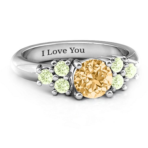 Flourish Engagement Ring – Sterling Silver with Fancy Yellow Premium Zirconia and Peridot