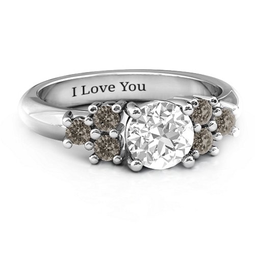 Flourish Engagement Ring – Sterling Silver with White Premium Zirconia and Smokey Quartz