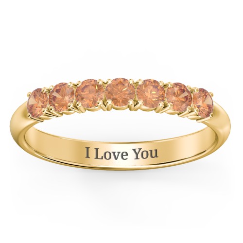 Band of Eternity Ring – 10K Yellow Gold with Orange Sapphire