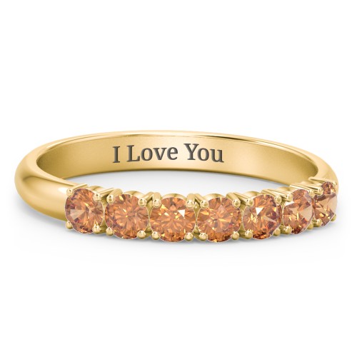 Band of Eternity Ring – 10K Yellow Gold with Orange Sapphire