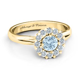 Adore and Cherish Ring in 10K Solid Yellow Gold with Aquamarine and Cubic Zirconia