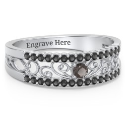 Mesmeric Love Ring in 925 Sterling Silver with Smokey Quartz and Black Premium Zirconia
