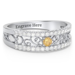 Mesmeric Love Ring in 925 Sterling Silver with Citrine and White Premium Zirconia