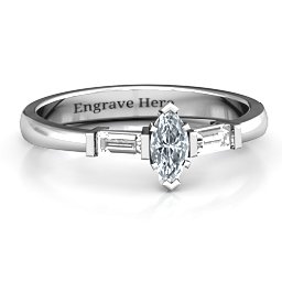 Marquise Cut Love Ring in 925 Sterling Silver with Cubic Zirconia and White Sapphire