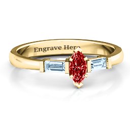 Marquise Cut Love Ring in 14K Solid Yellow Gold with Garnet and Aquamarine