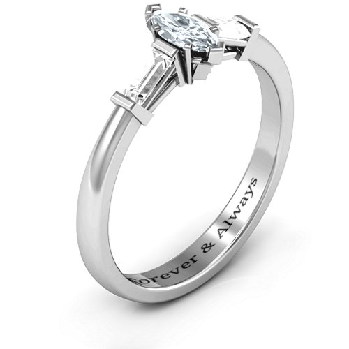 Marquise Cut Love Ring – Sterling Silver with Cubic Zirconia and White Sapphire