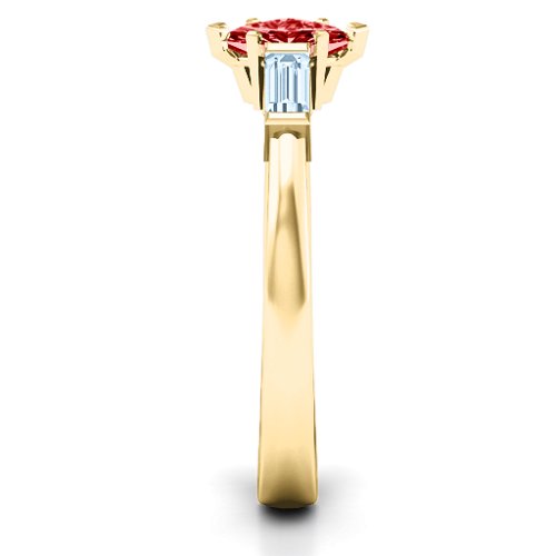 Marquise Cut Love Ring – 14K Yellow Gold with Garnet and Aquamarine