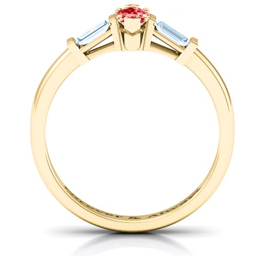 Marquise Cut Love Ring – 14K Yellow Gold with Garnet and Aquamarine